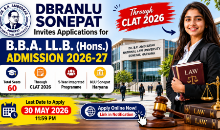 DBRANLU Sonepat Invites Applications for B.B.A. LL.B. (Hons.) Admission 2026-27 Through CLAT 2026